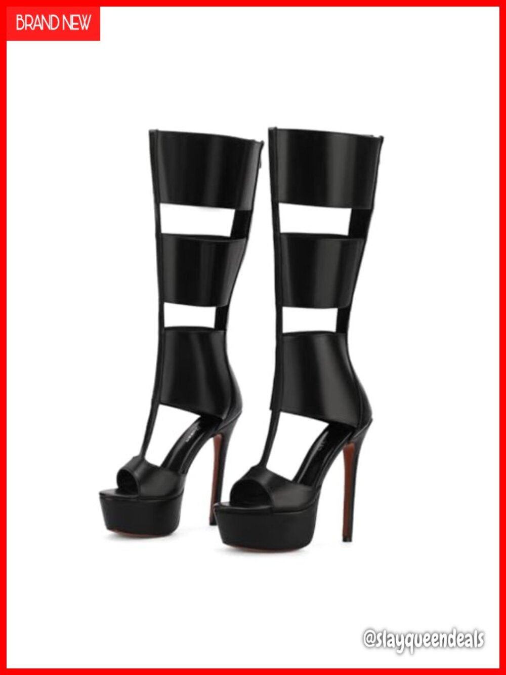 Faux Leather Platform Knee High Gladiator Heels Open Toe Zip Sandals